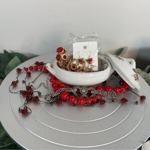 Semi Mystery Jewelry Jar Filled With Red For Love Some Hearts Included